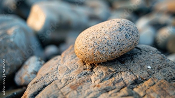 Fototapeta Close-up of a single pebble with interesting texture  AI generated illustration