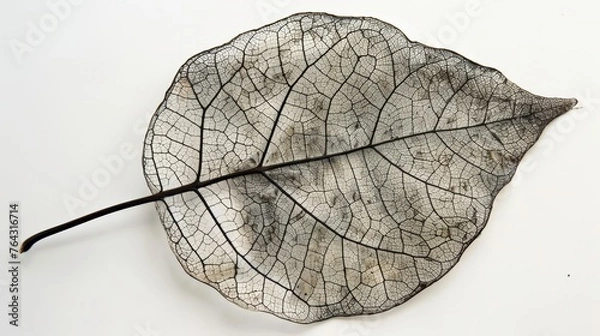 Obraz Fine details of a leafs veins against a white backdrop AI generated illustration