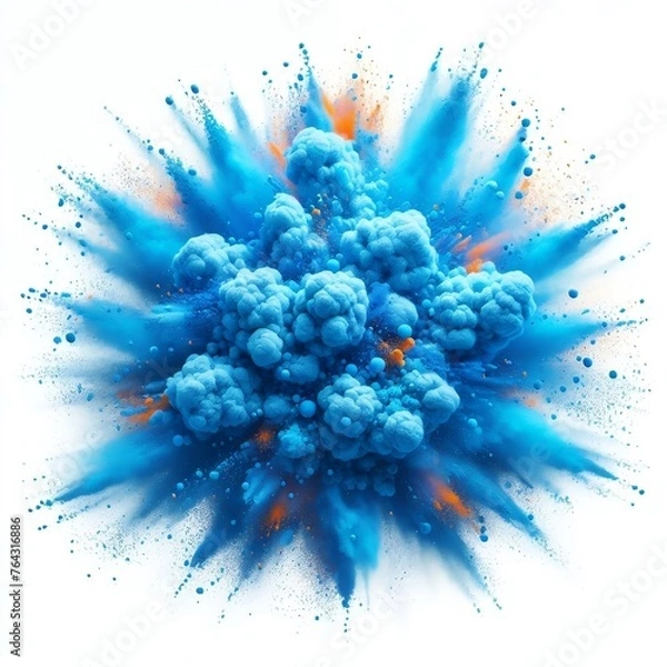 Obraz Blue dust particles splash. blue powder explosion isolated on white background.Color Holi Festival. Burst of colors series. Vibrant contrast. Celebration and creativity concept background texture