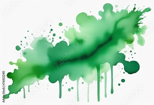 Fototapeta Green watercolor spots bright background. Template, banner, copy space.