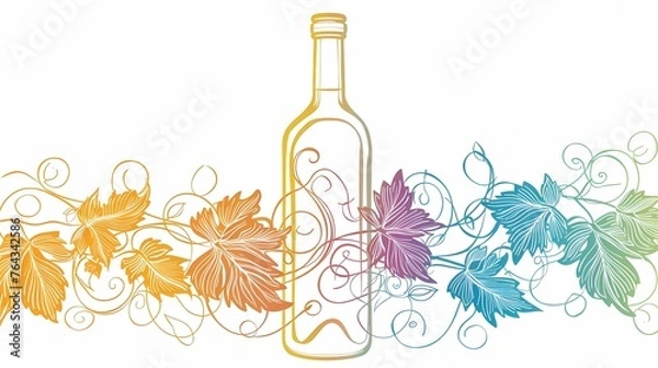 Fototapeta a bottle of wine and a glass of wine, an image for a winery, wine plantations vines