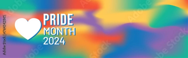 Fototapeta Pride Month banner with Pride Flag. LGBTQ Rainbow flag with Pride Month text. Love is Love 2024