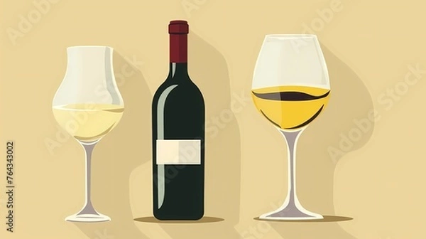 Fototapeta a bottle of wine and a glass of wine, an image for a winery, wine plantations vines