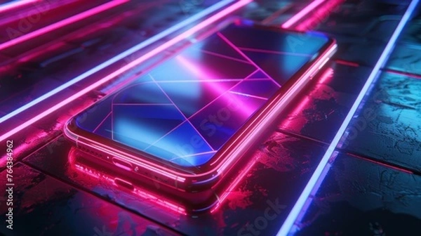 Fototapeta Smartphone with digital technology screen background. AI generated