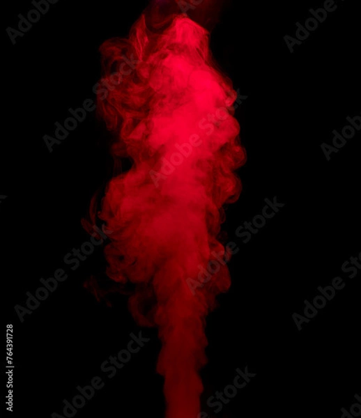 Fototapeta Abstract background of chaotically mixing puffs of red smoke on a dark background