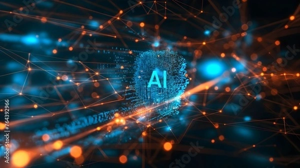 Obraz AI Technology Network Concept with Glowing Connections and Blue Nodes