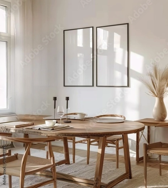 Fototapeta Frame Mockup Set in a Farmhouse Dining Room. Made with Generative AI Technology