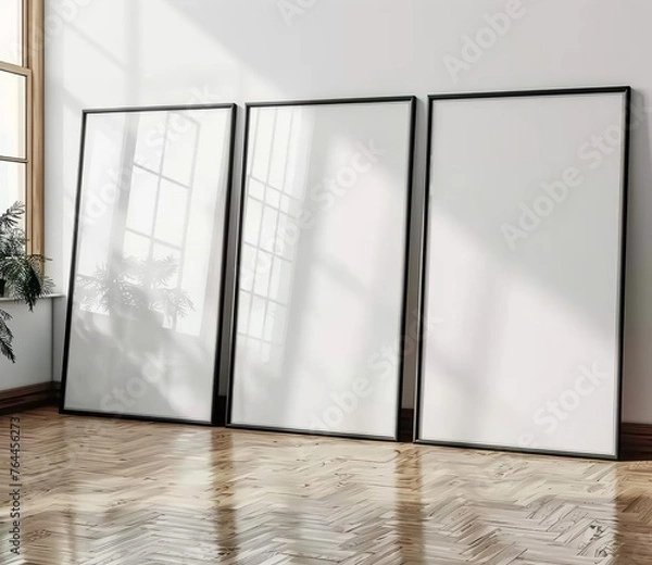 Fototapeta Three Frame Mockup Set in a Room. Made with Generative AI Technology