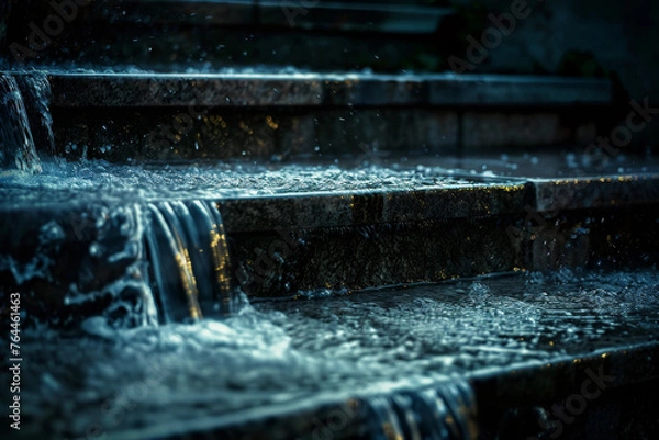 Fototapeta An abstract image of a water leak, with the water flowing down a series of steps.