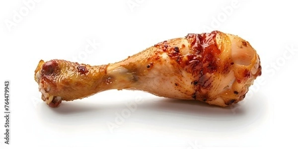 Obraz Roasted Chicken Drumstick on a Flavorful Treasure Hunt Amid a White Backdrop