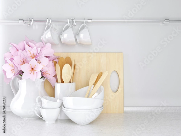 Obraz Wooden and ceramic utensils.