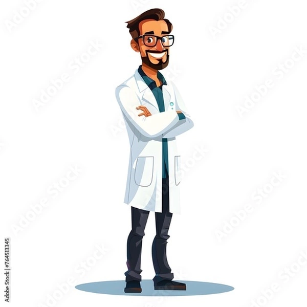 Fototapeta Cheerful Environmental Scientist in Flat Cartoon Style: Full Body Portrait with Arms Crossed and Confident Smile