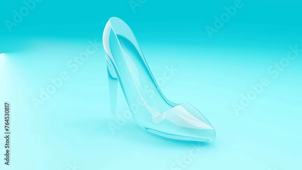 Obraz A crystal or glass slipper or high heel shoe on a black background, Cinderella concept. 3d render