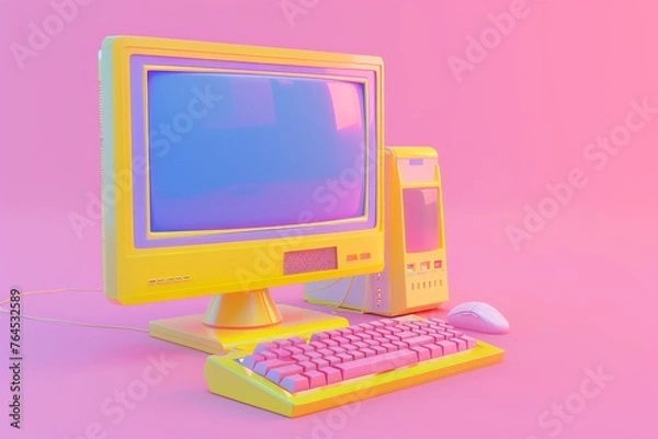 Fototapeta Computer Monitor and Keyboard Depicting a computer monitor displaying a video game interface