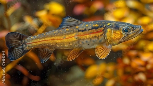 Obraz  A close-up image of a fish in water featuring yellow and red stripes on its body