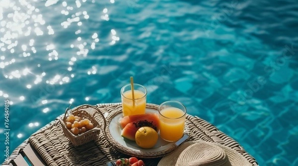Fototapeta Breakfast in swimming pool