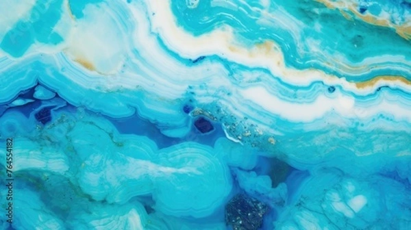 Fototapeta Closeup of polished marbled abstract turquoise agate crystal natural quartz healing stone marble texture