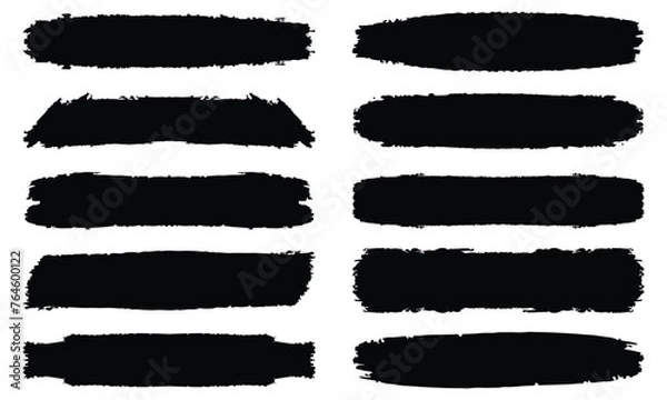 Obraz Set of black paint, ink brush strokes, brushes, lines. Texture brushes and modern grunge brush lines. Ink brush artistic design element for frame design. Vector isolated elements set. 