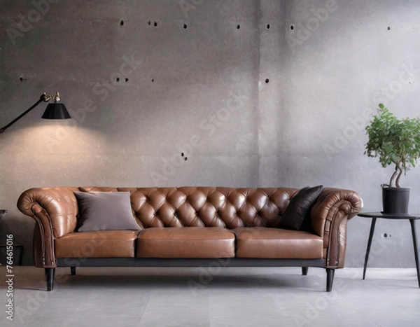 Obraz コンクリートの壁の中にある革のソファ