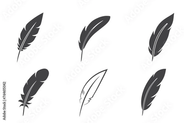 Fototapeta set of feathers silhoutte balck, icon feather pen copy writing