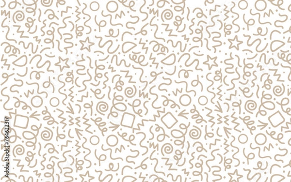 Fototapeta Fun brown line doodle seamless pattern. Creative minimalist style art background for children or trendy design with basic shapes. Simple childish scribble backdrop.