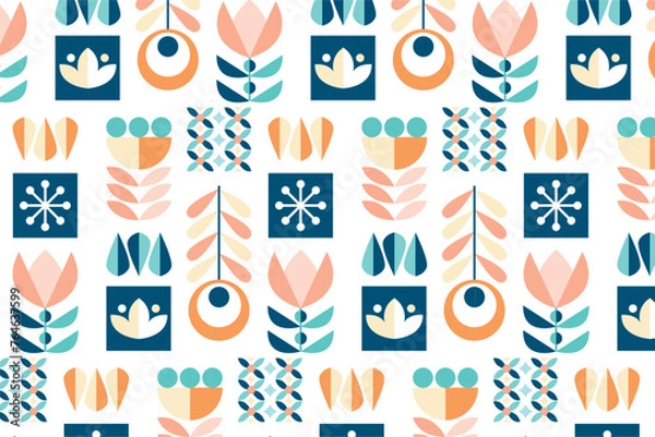 Fototapeta Seamless Pattern Geometric Flower Vector Illustration