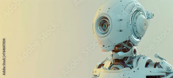 Fototapeta Humanoid Robot AI Portrait for Technology Presentations and Promotions. Space for Copy. Light background.