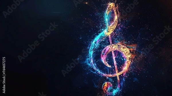 Fototapeta Colorful musical notes on a black background