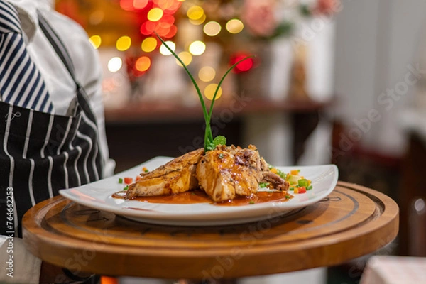 Obraz Chicken main course served by chef