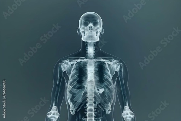 Fototapeta X-ray Scan Revealing Full Skeletal Structure of Human Body. Concept Medical Imaging, Anatomy Analysis, Health Assessment, Bone Structure Identification, Radiology Examination