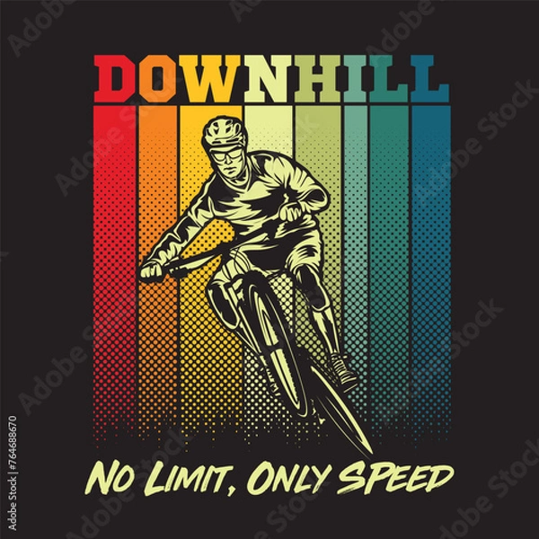 Obraz Mountain bike downhill race extreme sport vector illustration in retro style color, perfect for t shirt design