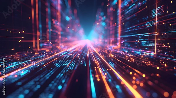 Obraz Fantastic wallpaper, 3d render, abstract futuristic neon background with glowing ascending lines.