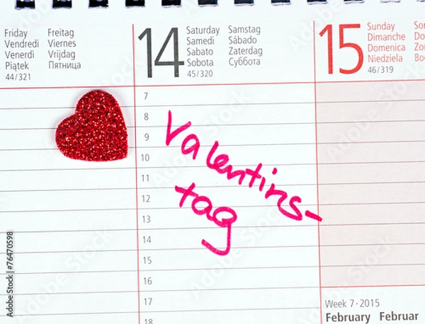 Fototapeta Herz mit Kalendereintag Valentinstag