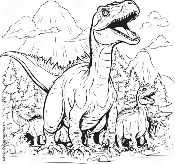 Fototapeta Fossil Findings Vector Graphics for Dinosaur Line Art Coloring Pages Jurassic Juxtaposition Line Art Coloring Pages Vector Logo with Dinosaurs