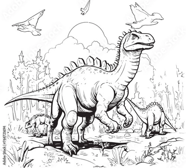 Fototapeta T Rex Tales Vector Graphics for Dinosaur Line Art Coloring Pages Velociraptor Voyage Line Art Coloring Pages Vector Logo with Dinosaurs
