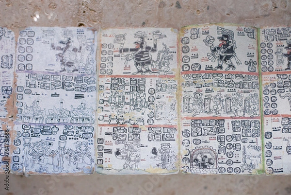 Obraz Mayan writing manuscript on square sheets of paper forming a whole story