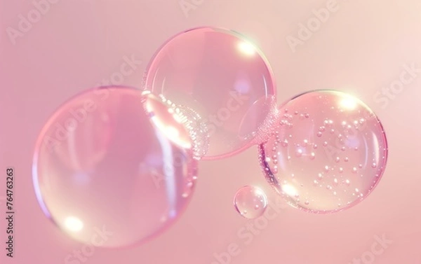 Fototapeta Three pink bubbles floating in the air