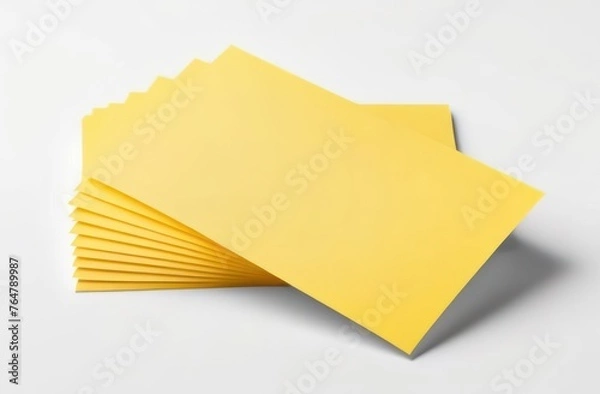 Fototapeta A set of blank yellow adhesive notes isolated on white background.