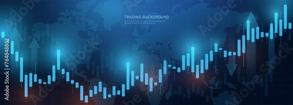 Fototapeta A chart of business candlesticks of investment trading on the stock market on a dark blue background. Bullish point, the trend of the chart. Vector EPS 10.