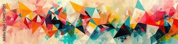 Fototapeta An abstract masterpiece emerges with a rhythmic dance of triangles against a smooth, solid-colored canvas. The expansive copy space encourages imaginative additions or text overlays.