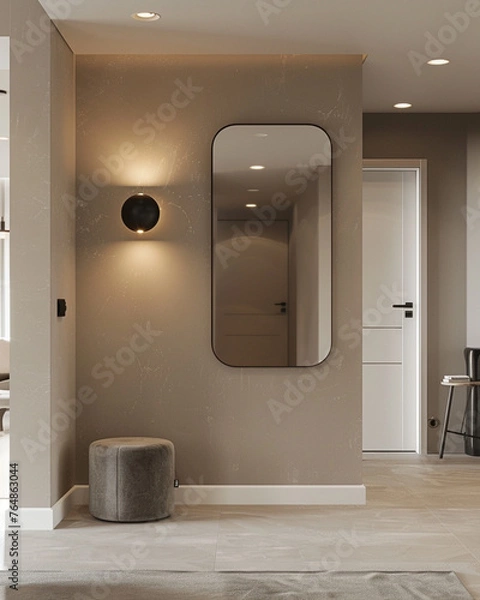Fototapeta A large black mirror with a thin frame stands on the wall