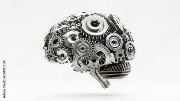 Fototapeta Metalic brain made from engine parts. Represent engineering idea conception