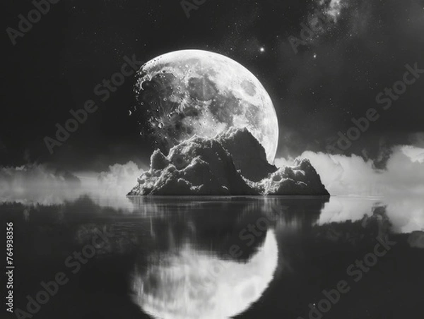 Fototapeta Moon casts serene reflection over tranquil sea, mesmerizing horizon.