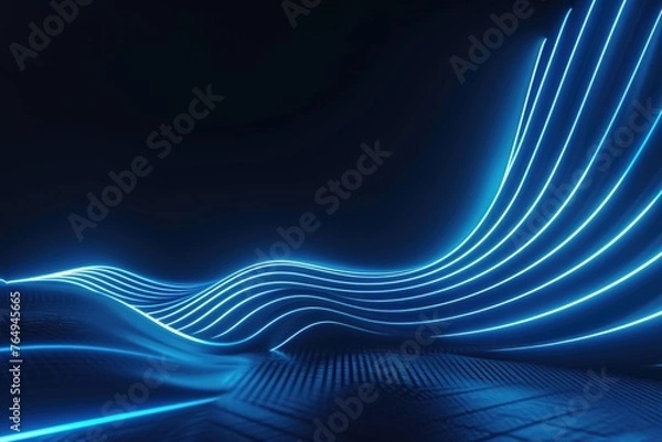 Obraz Abstract neon background with glowing wavy line on dark wall.