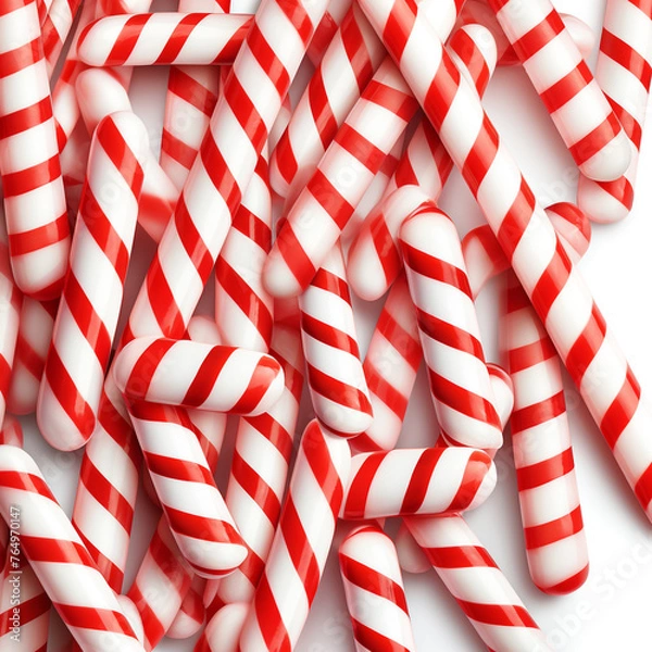 Fototapeta An illustration of lots of Red Striped Candy Cane with a white background сreated with Generative Ai