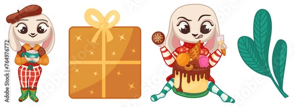 Fototapeta Christmas Items Set. Winter New Year elements. Vector hand draw illustration