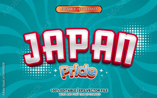 Fototapeta white red japan retro vintage cartoon vector 3d text effect template design