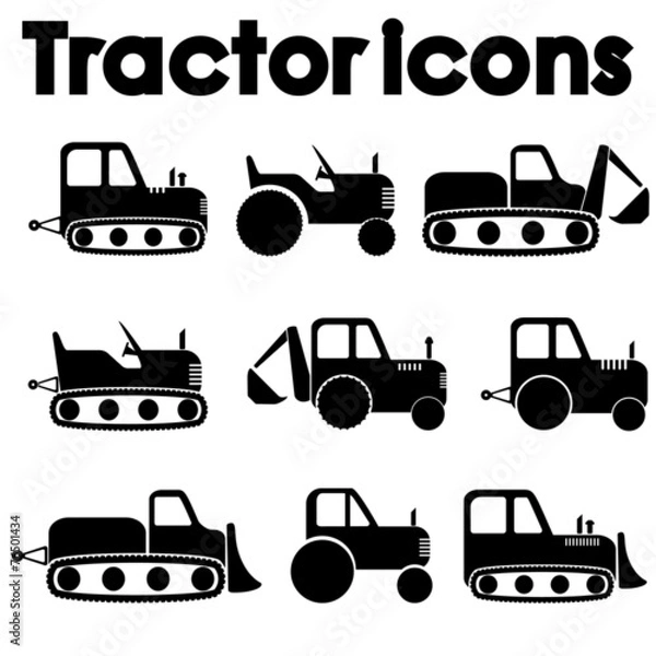 Fototapeta Tractor and Construction Machinery Icon set isolated