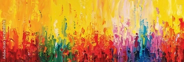Fototapeta Vibrant abstract oil painting on canvas, featuring a lively blend of yellow, red, and other colors to enrich your space with texture and warmth