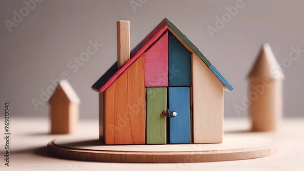 Fototapeta House model. Property home and real estate insurance concept. miniature model house. Mortgage concep. AI generated image, ai..